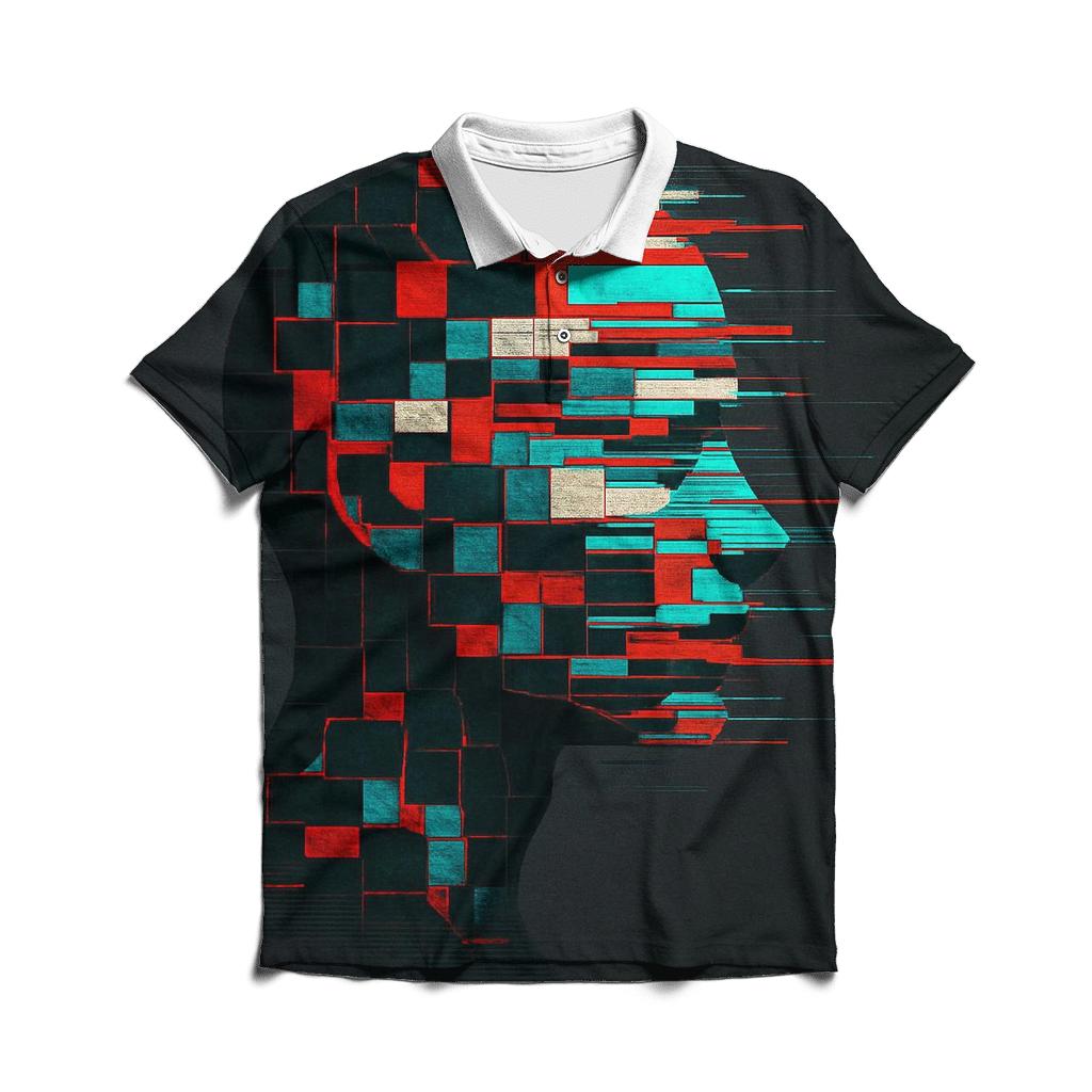Glitch Mosaic Portrait Silhouette designer slim fit polos