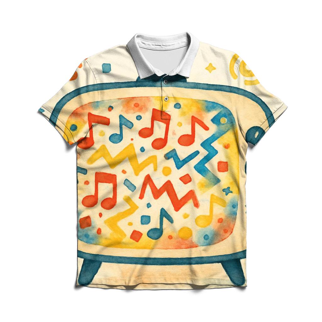 Retro TV Music Static Collage designer slim fit polos