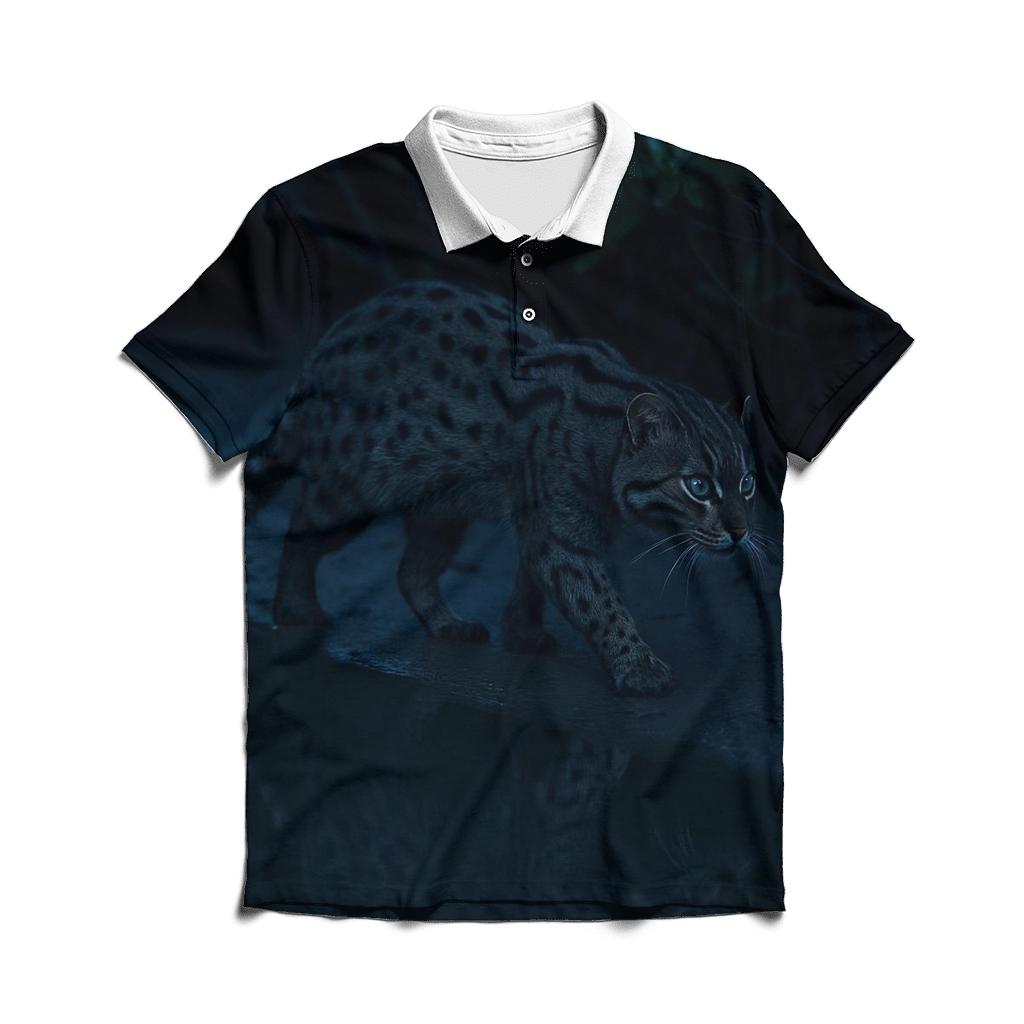 Moonlit Mangrove Prowl Fishing Cat designer slim fit polos