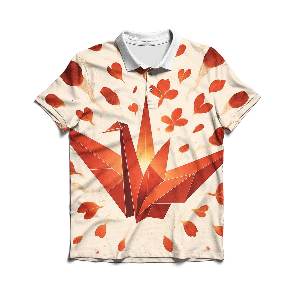 Origami Meteor Bloom embroidered polo tops