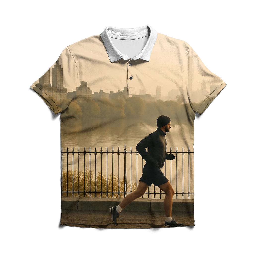 Autumn Fog Lifts Over Central Park Reservoir Skyline Edge personalized polo shirts