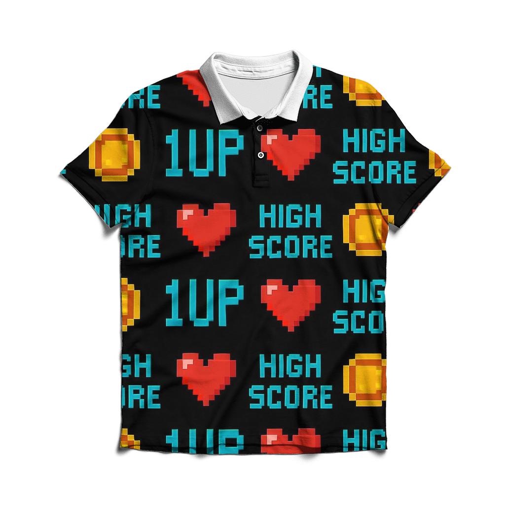 Pixel Heart High Score Pattern custom polo shirts