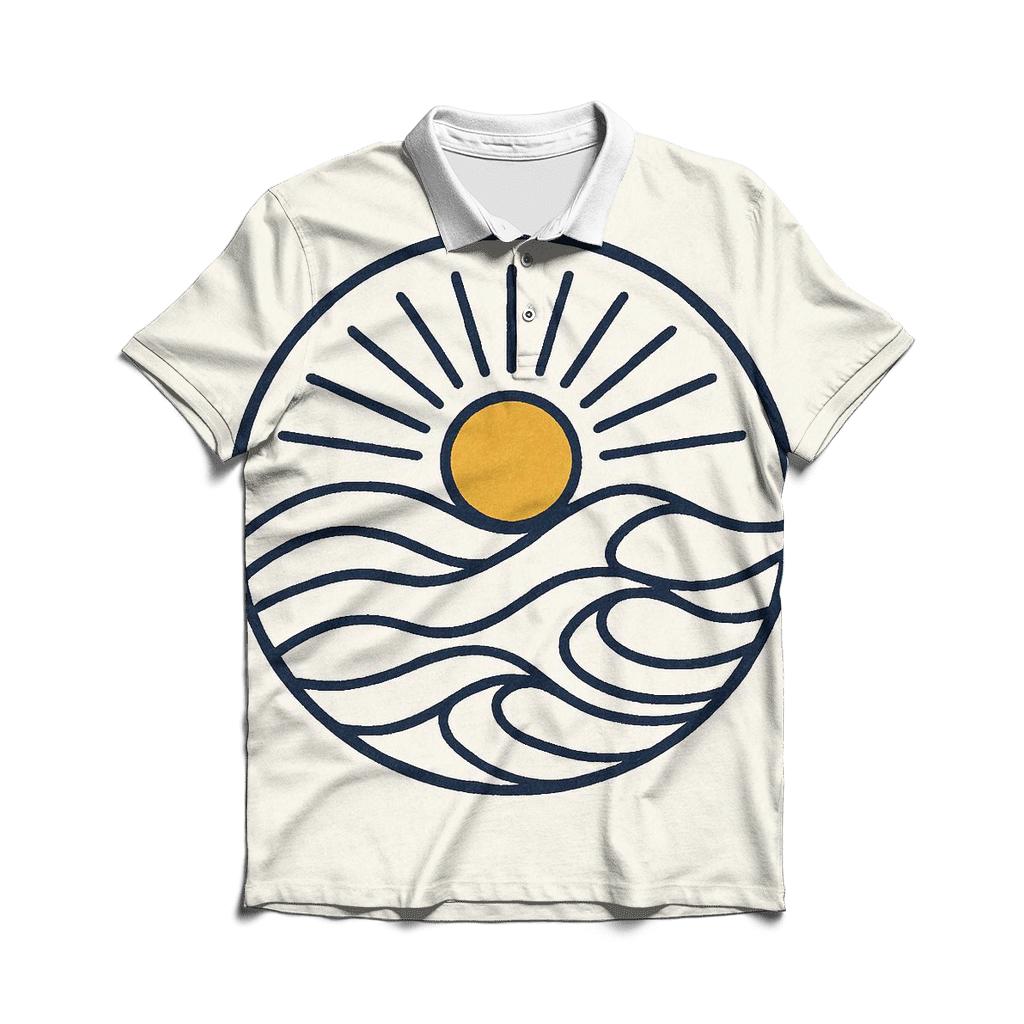 Ocean Wave Line Art Sunburst stylish collar polo tees
