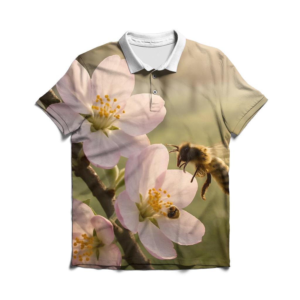 Spring Orchard Apple Blossom With Bee Wing Motion Blur stylish collar polo tees