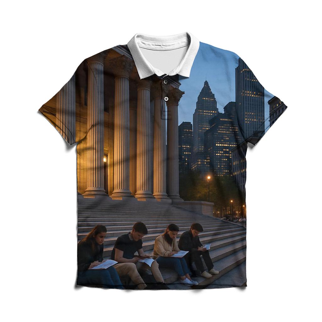 Civic Nightscape From Foley Square With Courthouse Columns embroidered polo tops
