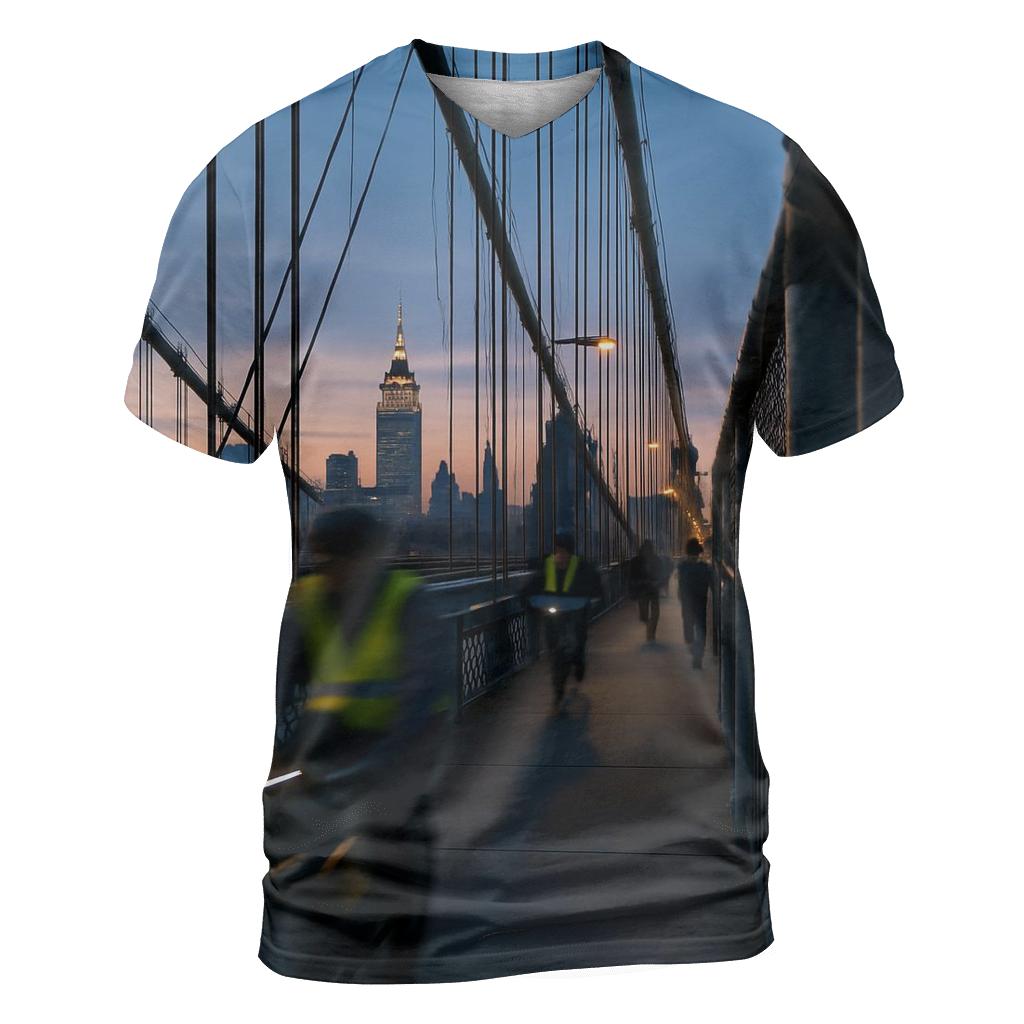 Dawn Commute Over The Manhattan Bridge vibrant all-over design tees