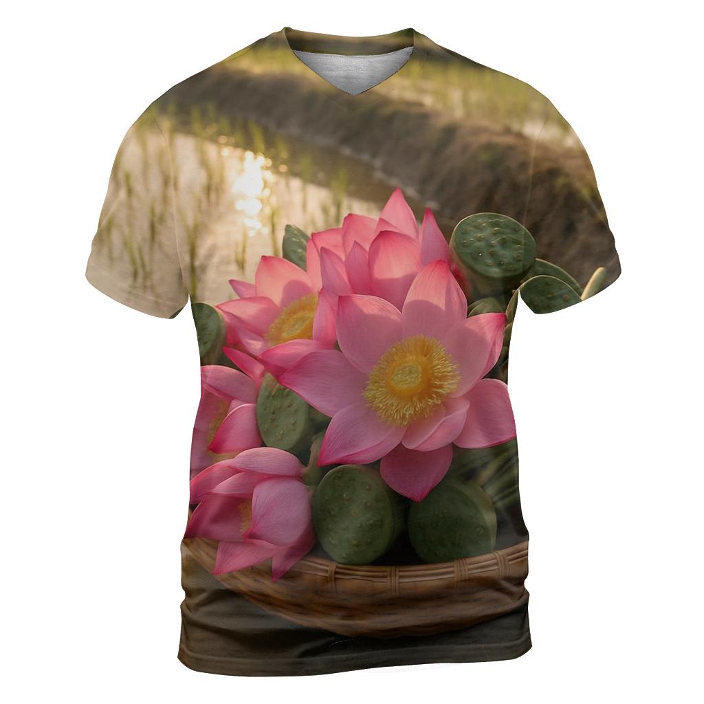 Rice Terrace Margin Lotus Basket For Village Festival Offerings vibrant all-over design tees
