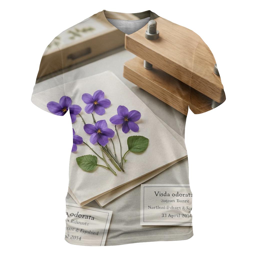 Pressing Wild Violets In A Botanical Herbarium Drawer artistic all-over print tops