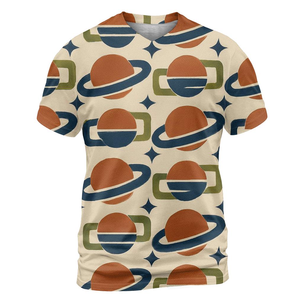 Mod Geometric Saturn Tiles vibrant all-over design tees