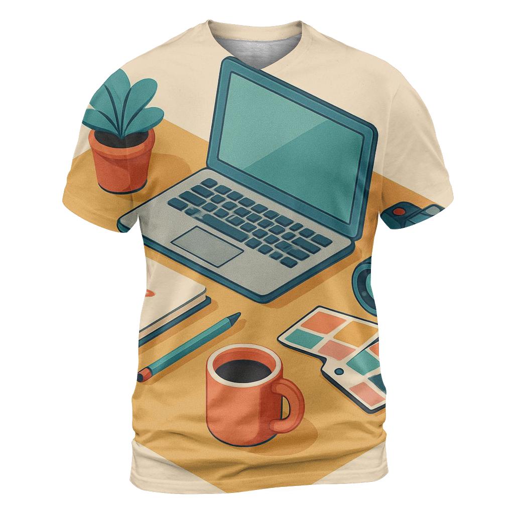 Playful Isometric Studio Workspace custom all-over print shirts