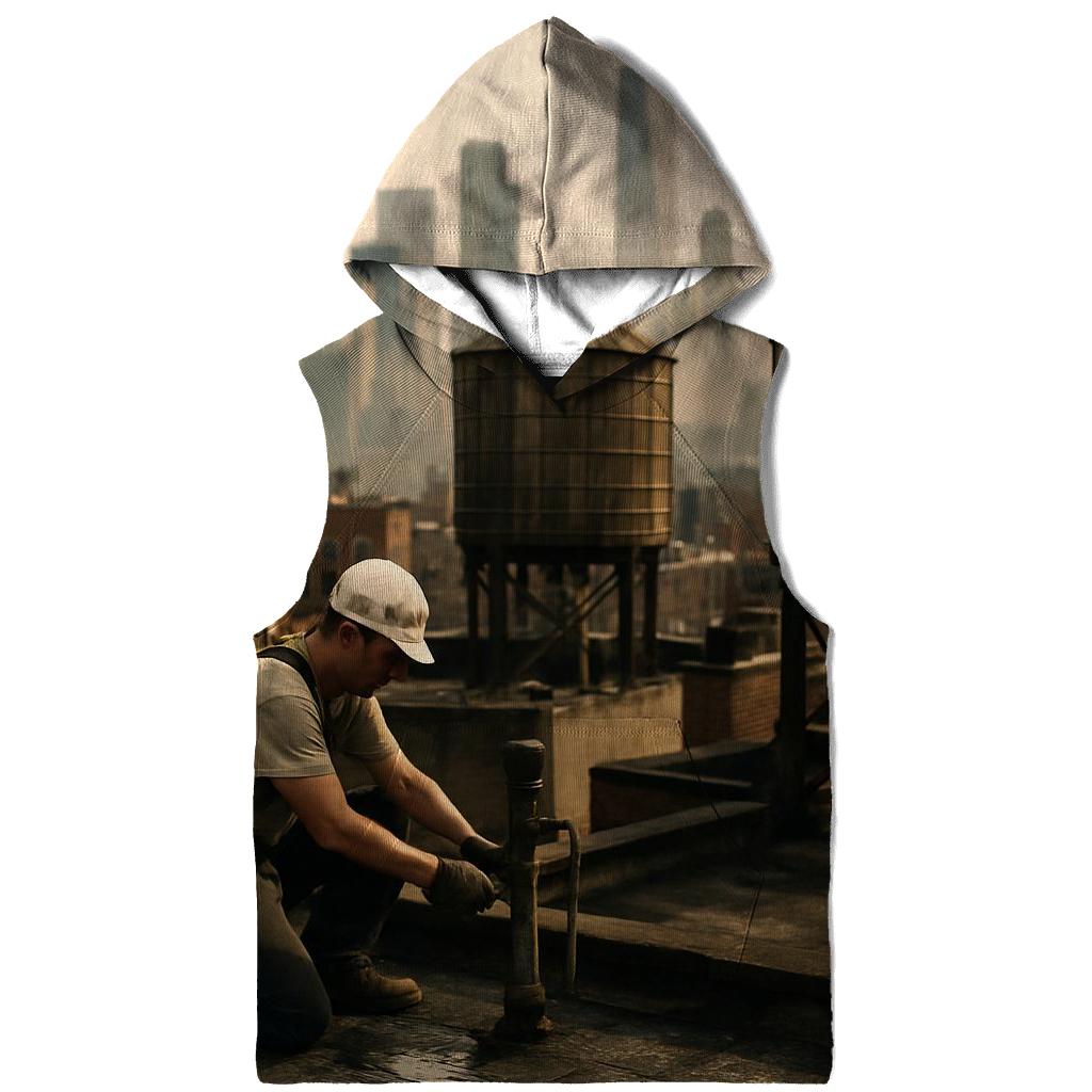 Chinatown Rooftop Water Tanks With Downtown Skyline Haze pullover hoodies