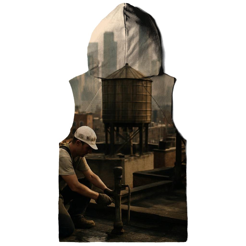 Chinatown Rooftop Water Tanks With Downtown Skyline Haze pullover hoodies
