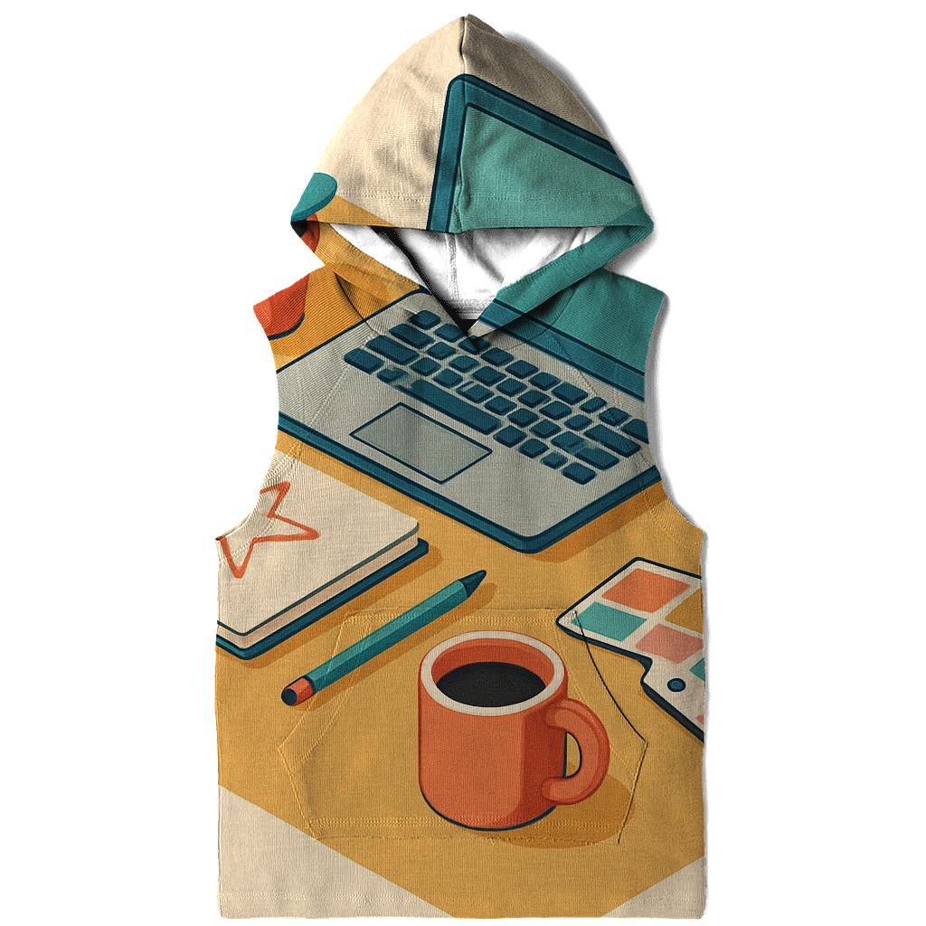 Playful Isometric Studio Workspace premium hoodies