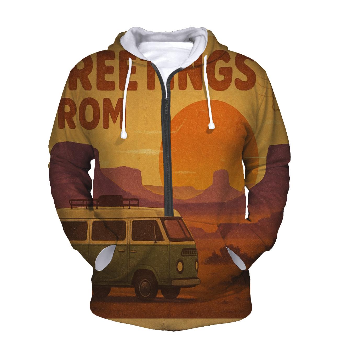 Weathered Seventies Desert Roadtrip Postcard embroidered hoodies