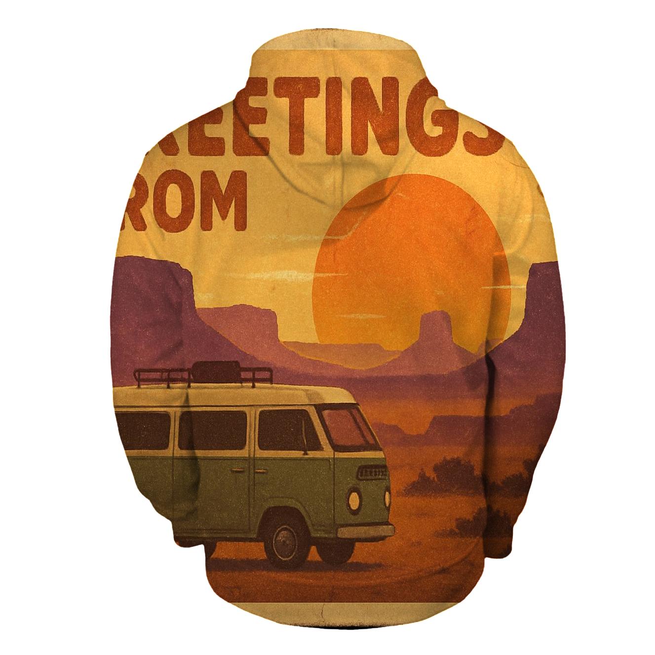 Weathered Seventies Desert Roadtrip Postcard embroidered hoodies