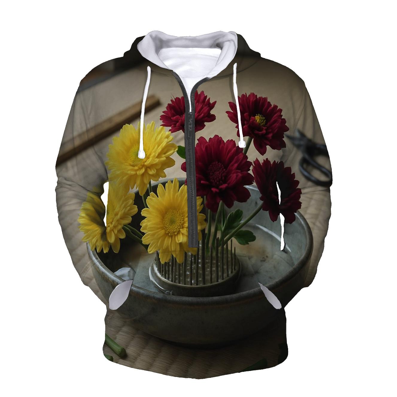 Edo Style Ikebana Workshop Still Life Of Seasonal Chrysanthemums embroidered hoodies