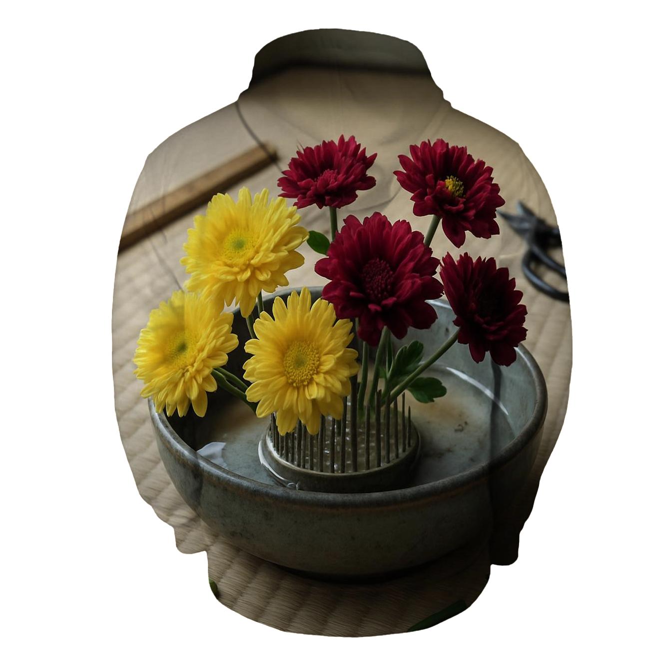 Edo Style Ikebana Workshop Still Life Of Seasonal Chrysanthemums embroidered hoodies