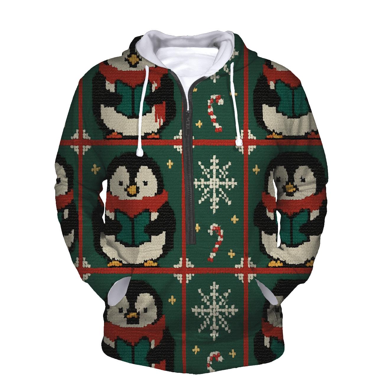 Penguin Caroler Window Grid Design lightweight hoodies