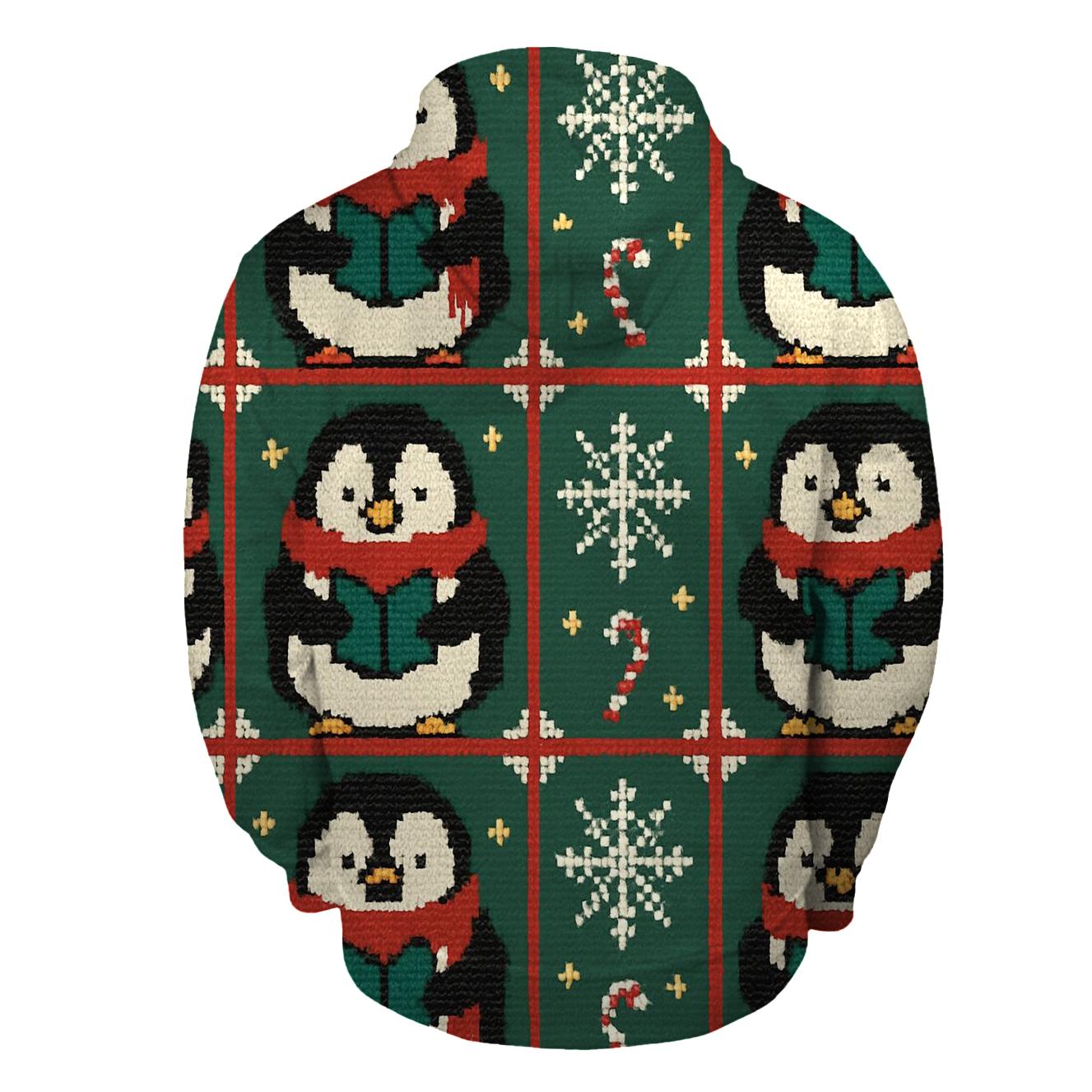 Penguin Caroler Window Grid Design lightweight hoodies