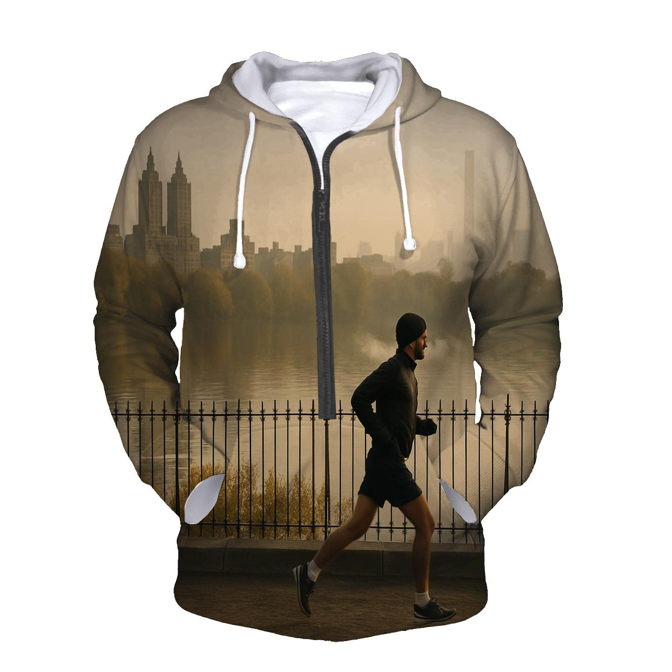 Autumn Fog Lifts Over Central Park Reservoir Skyline Edge graphic hoodies
