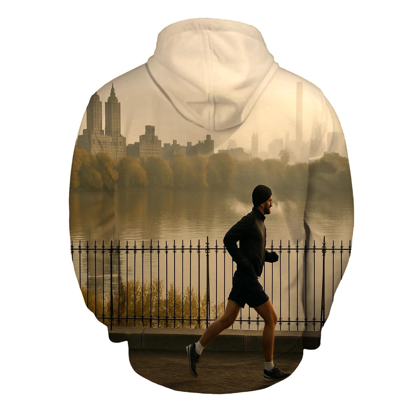 Autumn Fog Lifts Over Central Park Reservoir Skyline Edge graphic hoodies