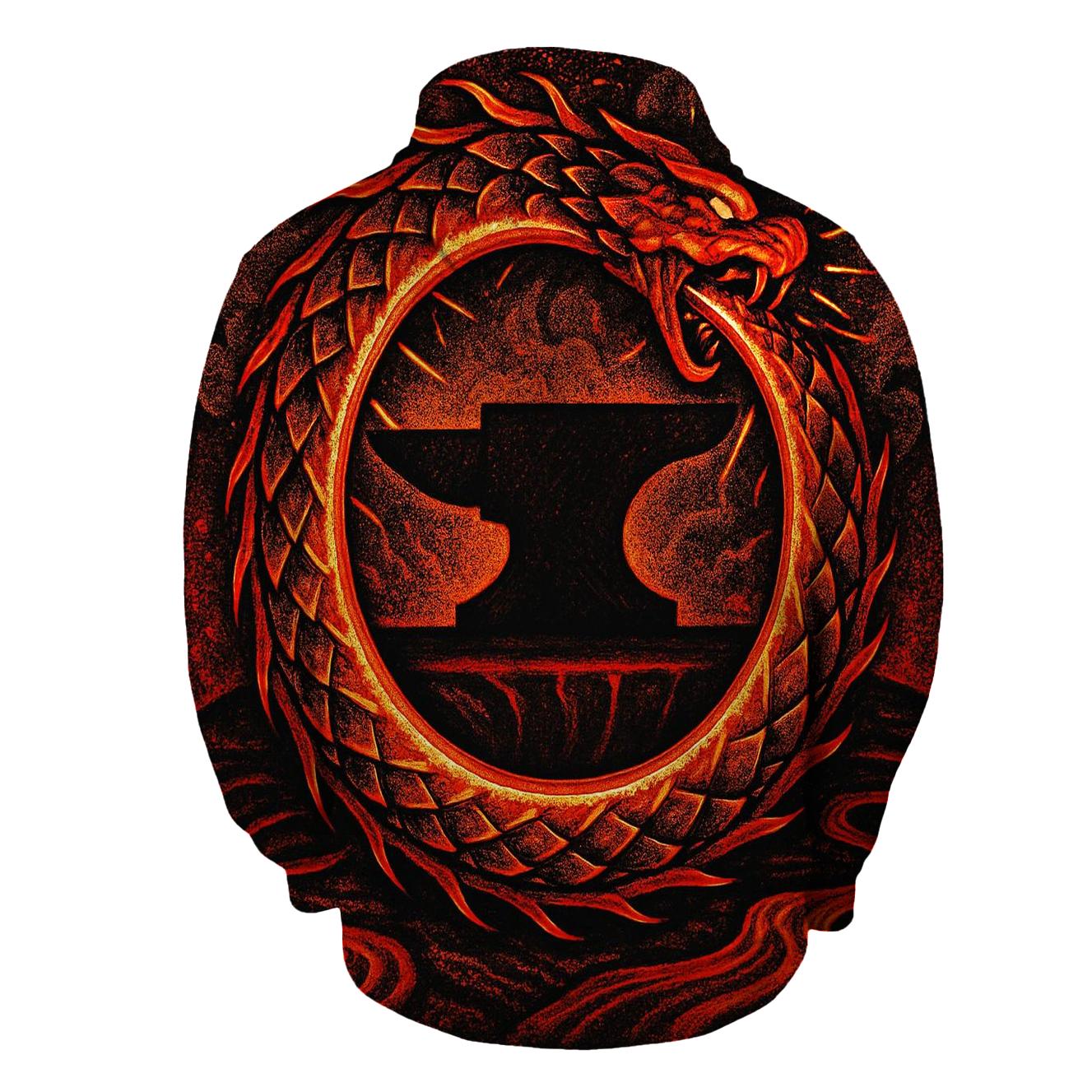 Volcanic Forge Ouroboros printed hoodies