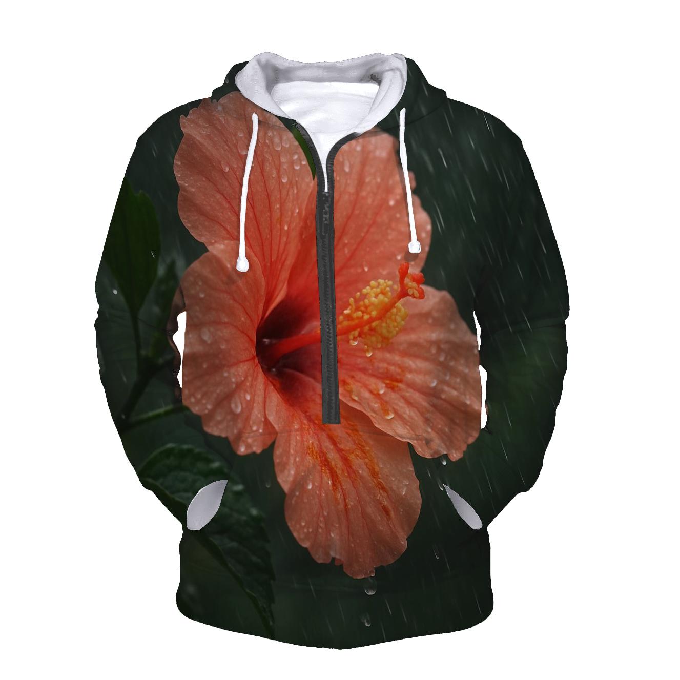 Monsoon Rain Hibiscus Bloom With Pollen Washed Across Petals pullover hoodies