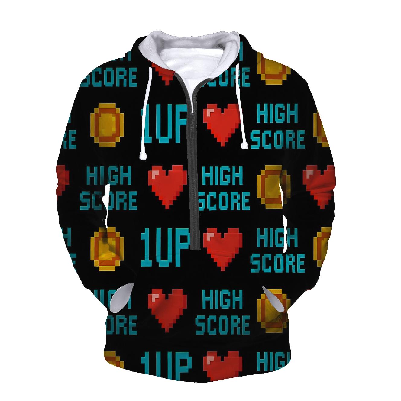 Pixel Heart High Score Pattern custom hoodies