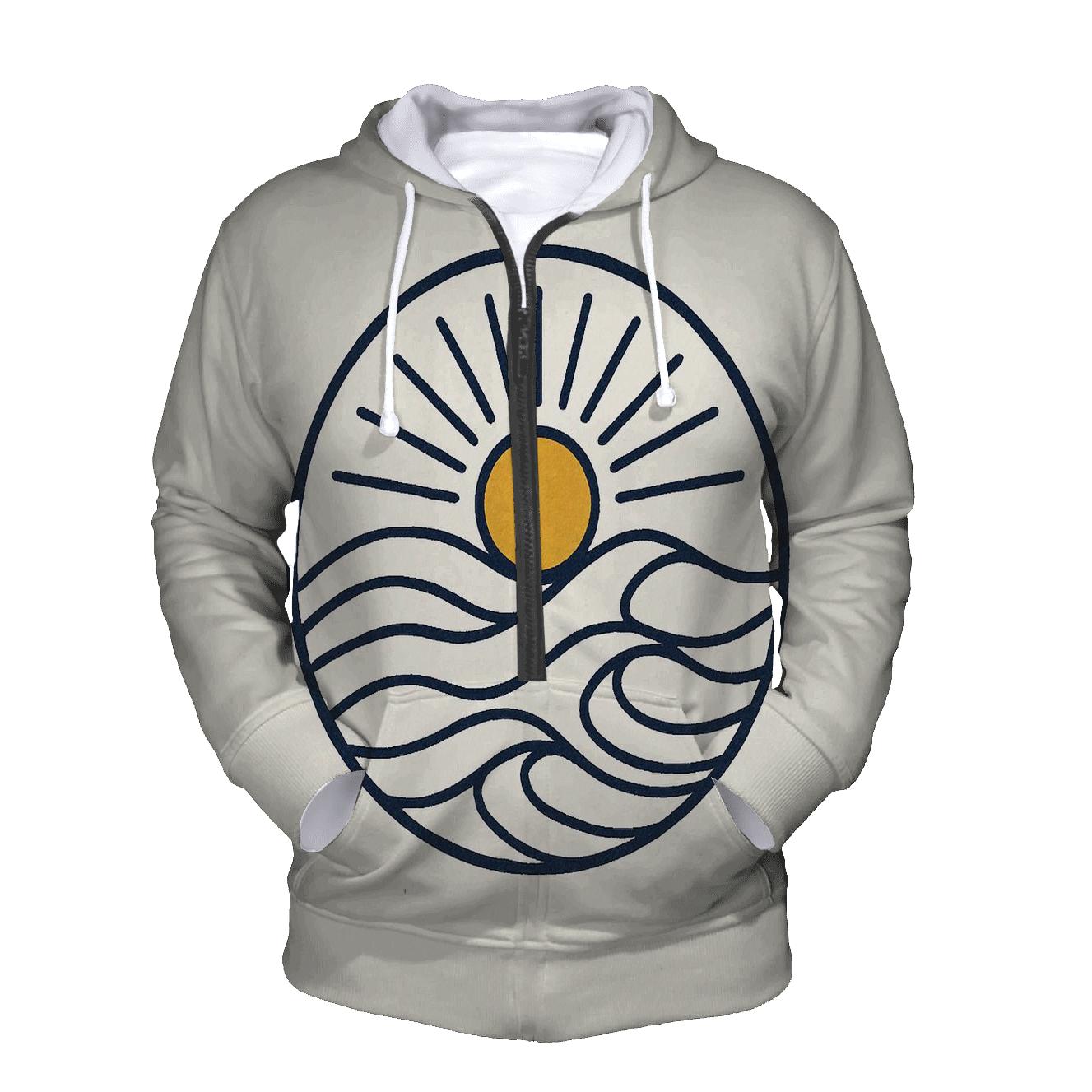 Ocean Wave Line Art Sunburst premium hoodies