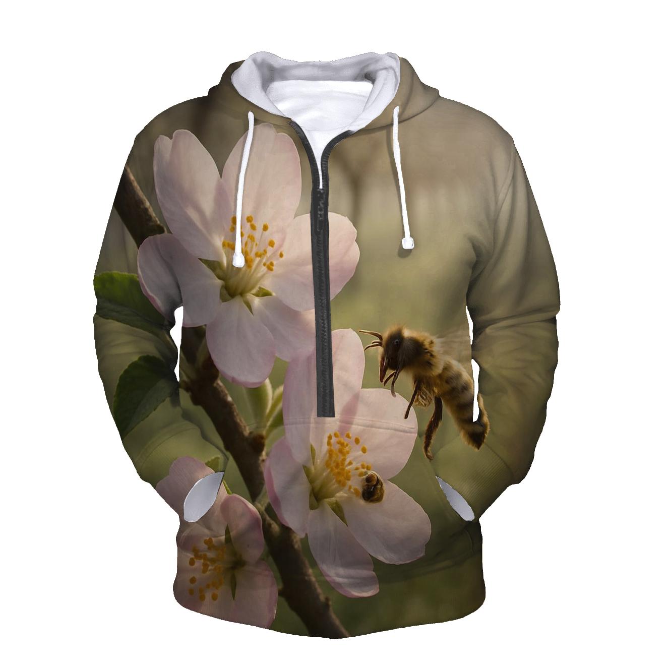 Spring Orchard Apple Blossom With Bee Wing Motion Blur hoodie styles