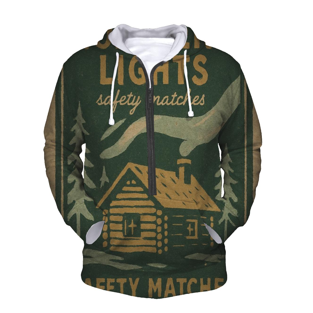 Rustic Cabin Matchbox Label With Northern Lights hoodies fashion