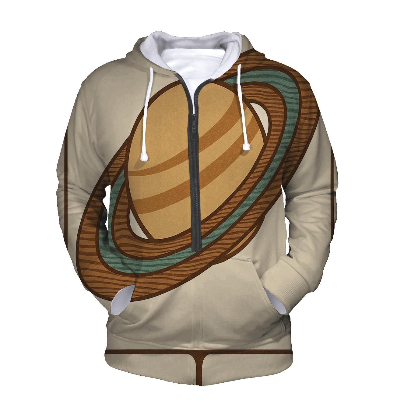 Woodgrain Planet Rings Poster heavyweight hoodies
