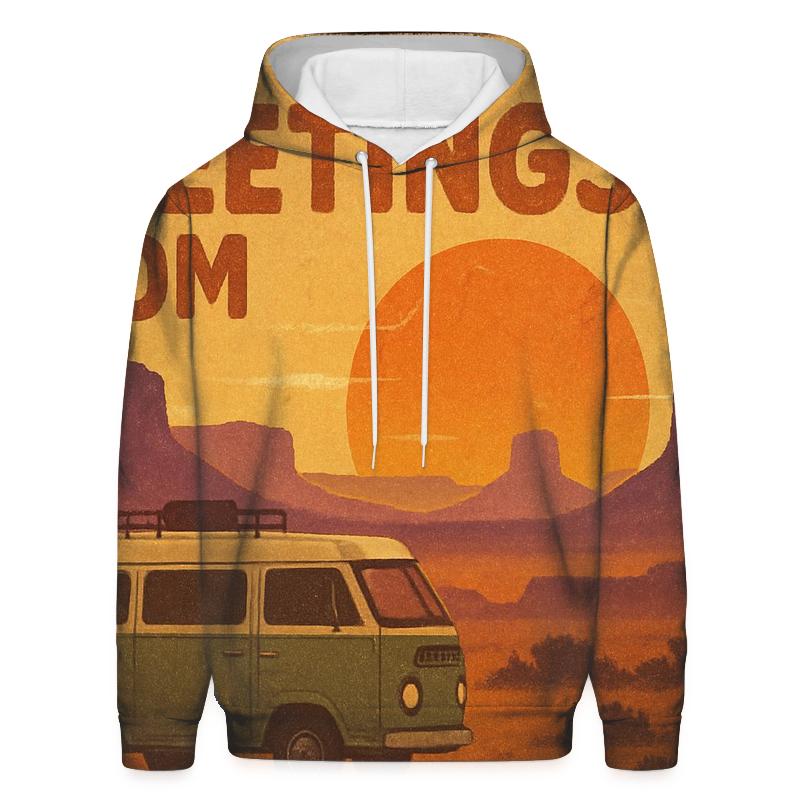 Weathered Seventies Desert Roadtrip Postcard designer hoodies