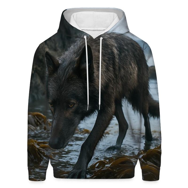 Coastal Wolf Crossing The Kelp Line At Low Tide zip-up hoodies