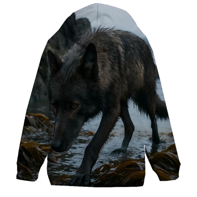Coastal Wolf Crossing The Kelp Line At Low Tide zip-up hoodies