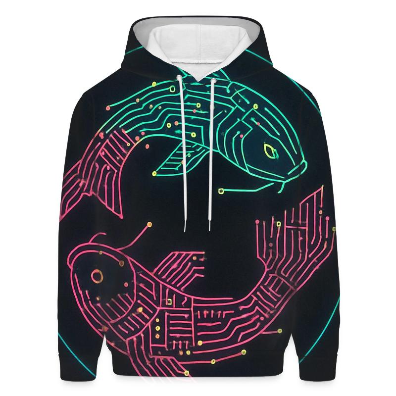 Neon Koi Circuit Mandala printed hoodies