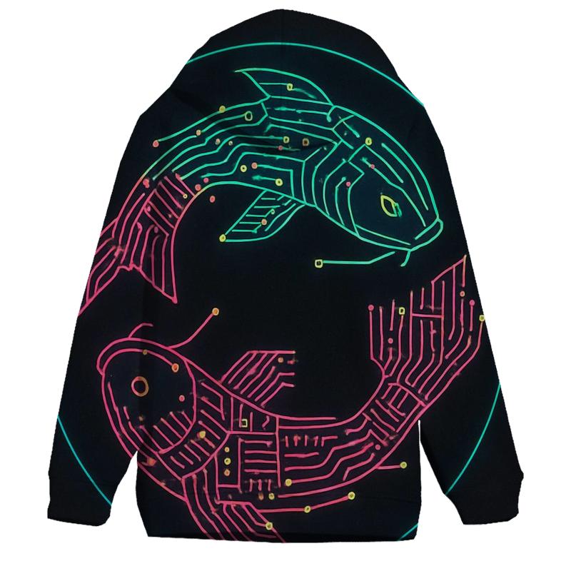 Neon Koi Circuit Mandala printed hoodies