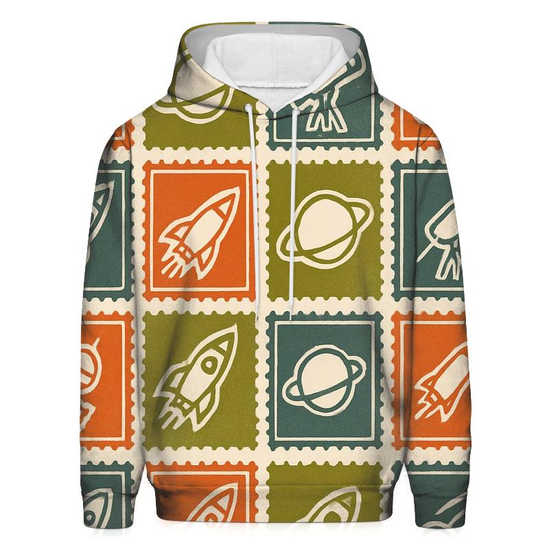 Seventies Space Postal Stamps lightweight hoodies