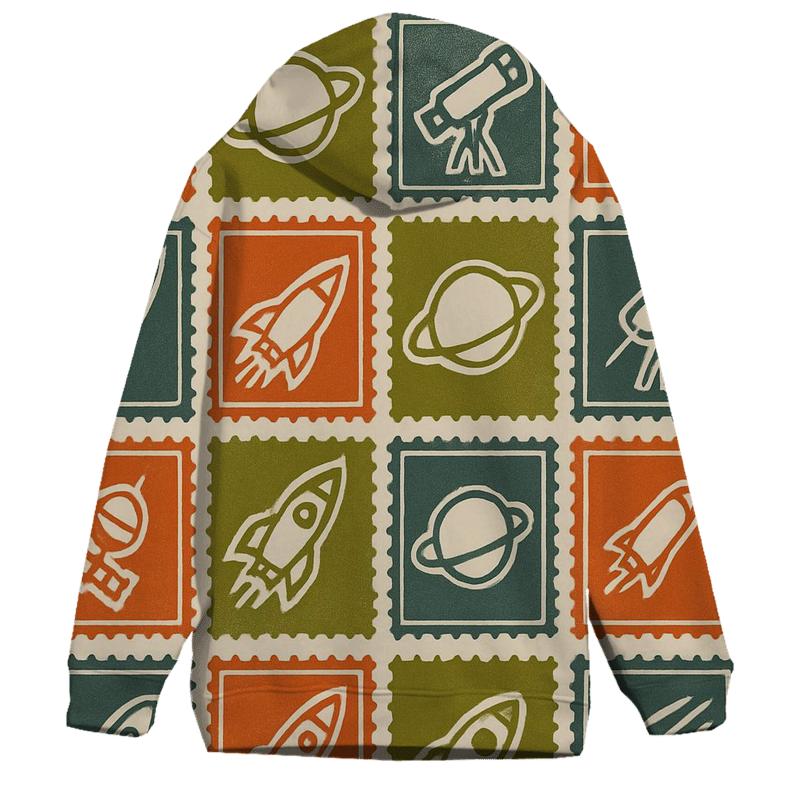Seventies Space Postal Stamps lightweight hoodies