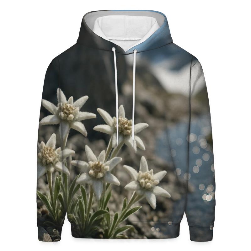 High Alpine Edelweiss Close Up Beside Melting Snowfields custom hoodies