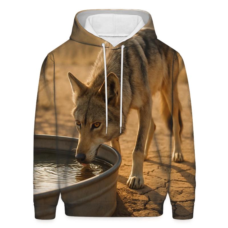 Mexican Gray Wolf At The Desert Stock Tank designer hoodies