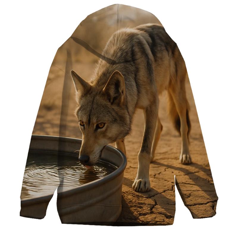 Mexican Gray Wolf At The Desert Stock Tank designer hoodies
