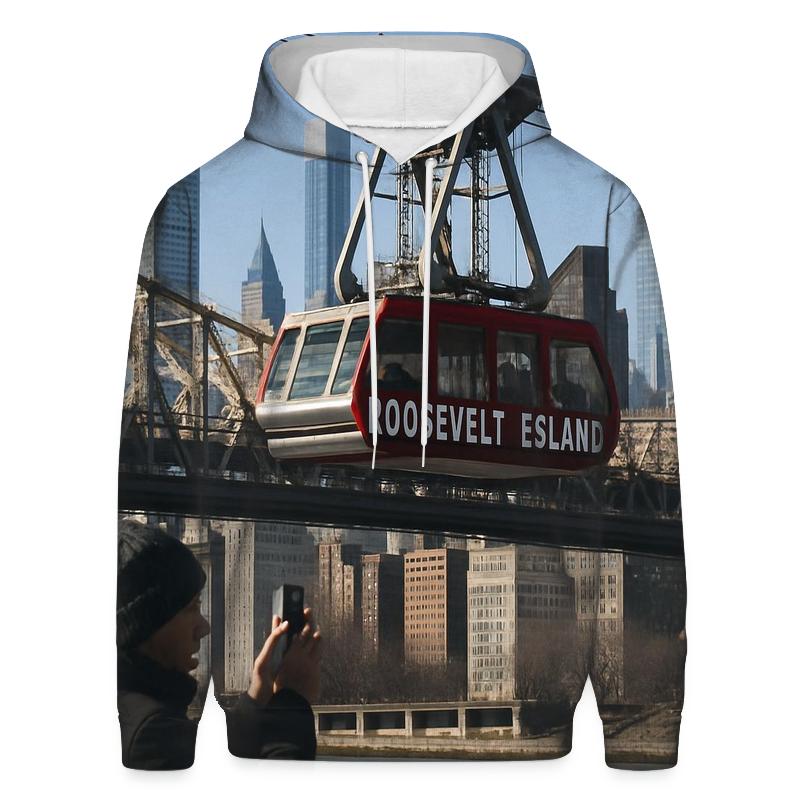 Queensboro Bridge Tram Crossing At Clear Winter Noon hoodies fashion