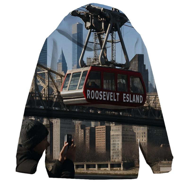 Queensboro Bridge Tram Crossing At Clear Winter Noon hoodies fashion