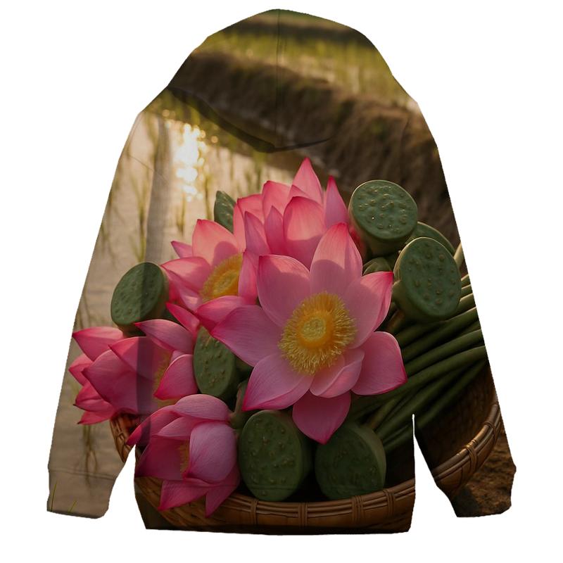 Rice Terrace Margin Lotus Basket For Village Festival Offerings pullover hoodies