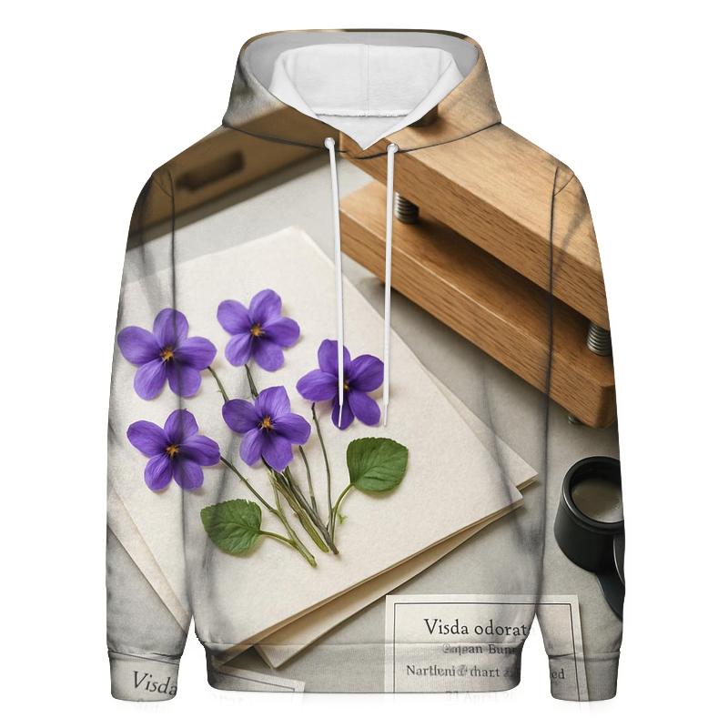 Pressing Wild Violets In A Botanical Herbarium Drawer printed hoodies