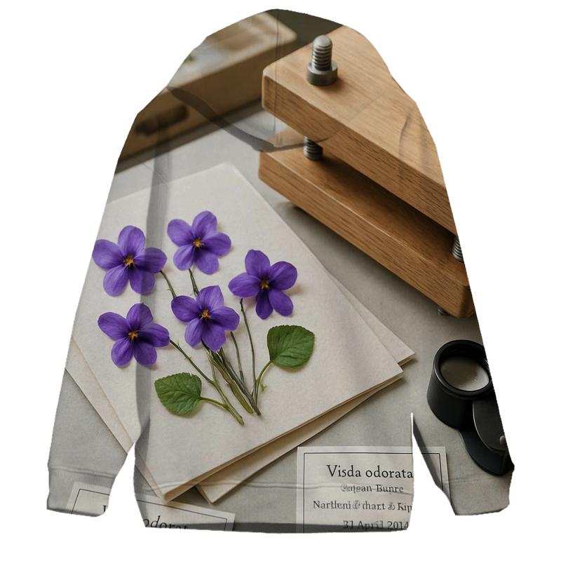 Pressing Wild Violets In A Botanical Herbarium Drawer printed hoodies