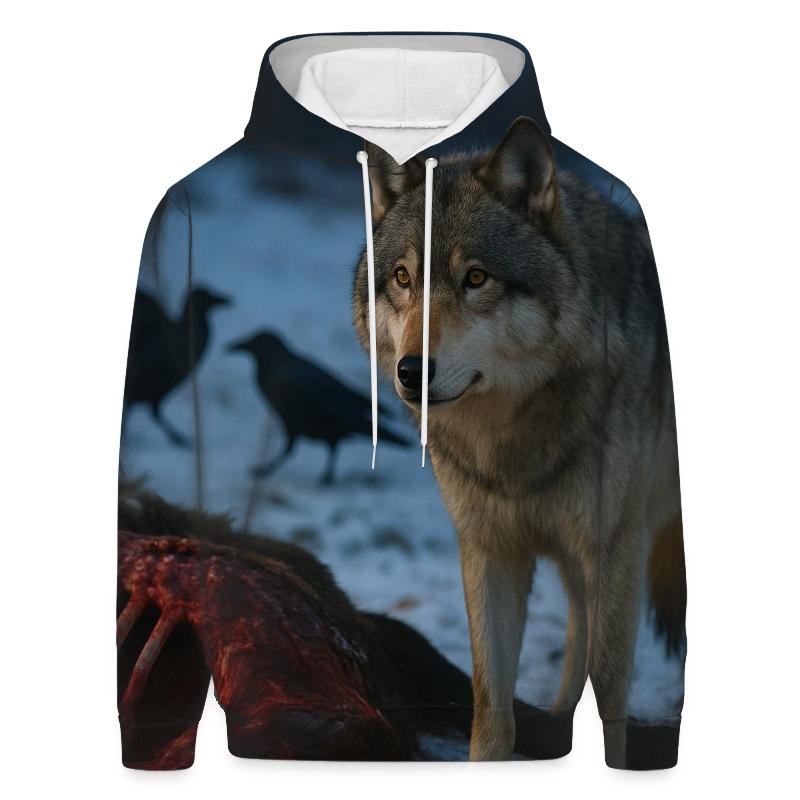 Gray Wolf Watching Ravens On A Moose Carcass Site hoodie trends
