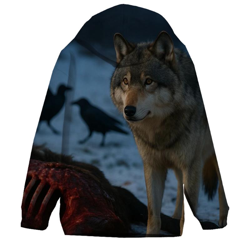 Gray Wolf Watching Ravens On A Moose Carcass Site hoodie trends