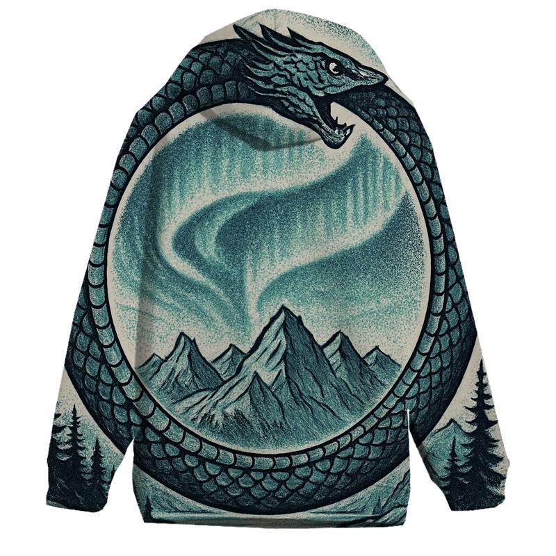 Aurora Fjord Ouroboros embroidered hoodies